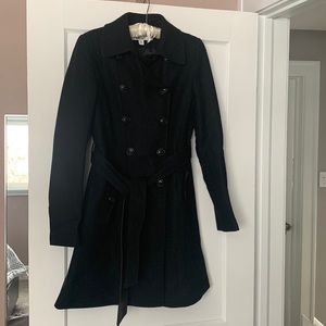 DKNY - Black wool-blend coat with belt (size 4)